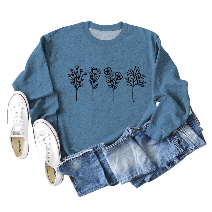 Four Flowers Printed Casual Long Sleeve Sweatshirt