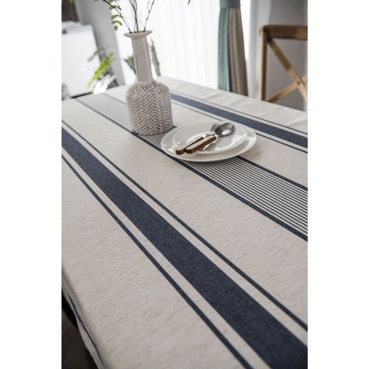 Elegant Striped Cotton and Linen Tablecloth - Perfect for Any Occasion