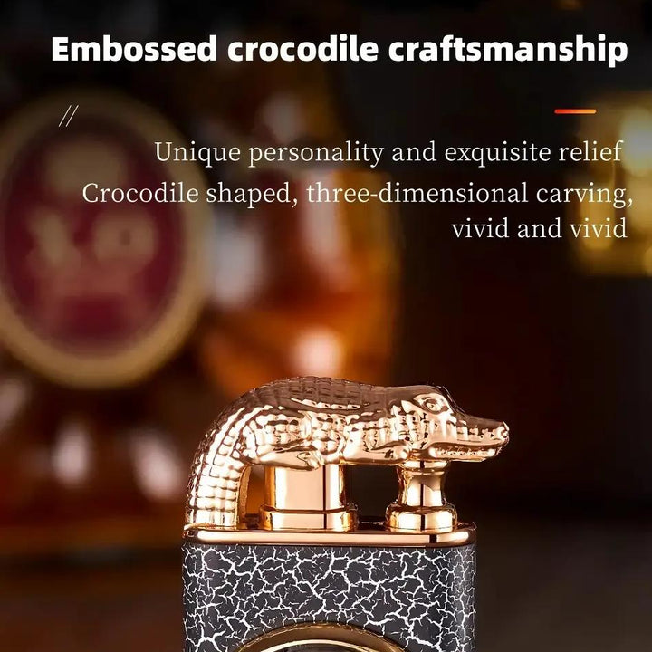 Dual Flame Metal Lighter with Crocodile Head Design