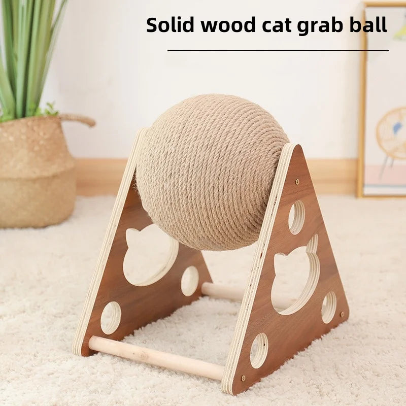 Natural Sisal Cat Scratching Ball with Solid Wood Base