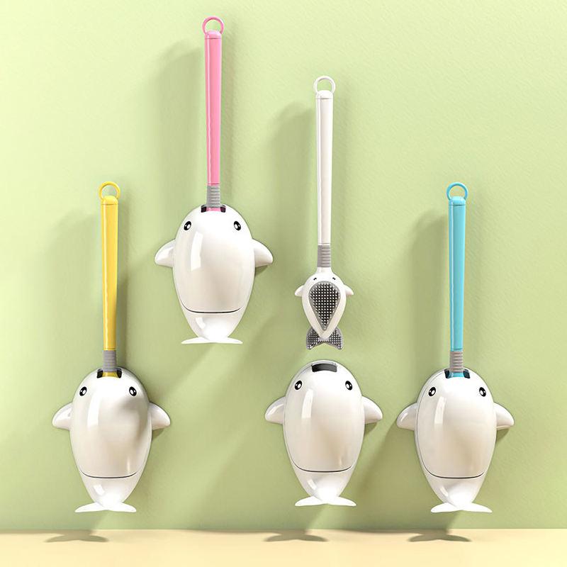 Whale-Themed Silicone Toilet Brush with Wall Mount