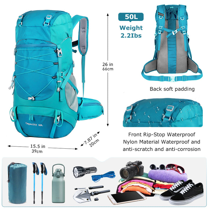 50L Multifunctional Outdoor Hiking Backpack with Rain Cover - Ideal for Trekking and Camping