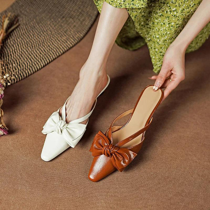 Elegant Leather Mules with Bowknot Design