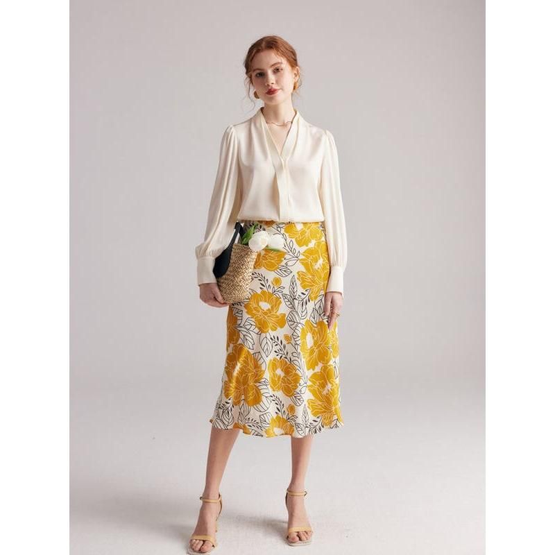 100% Real Silk Floral A-Line Skirt