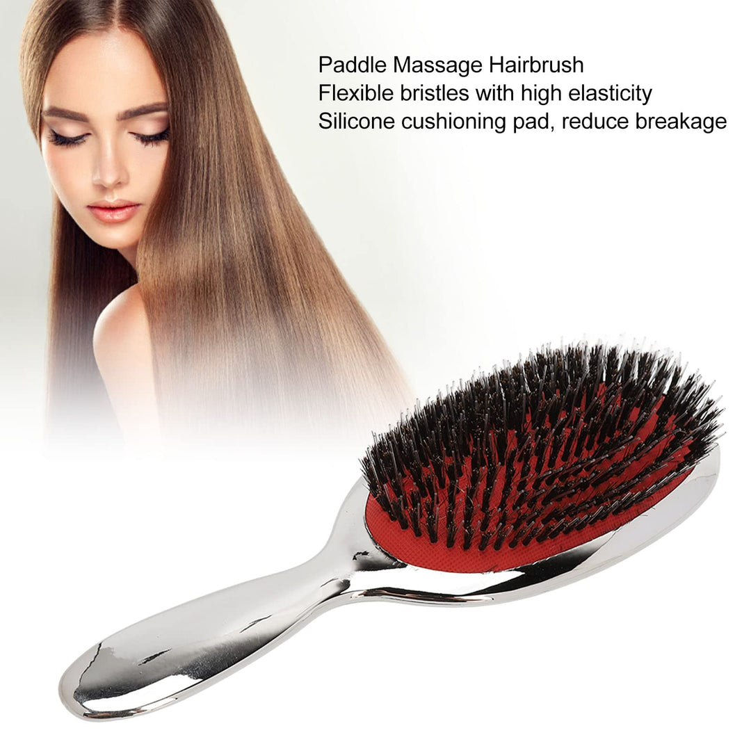 Luxury Silver Boar Bristle Paddle Hair Brush