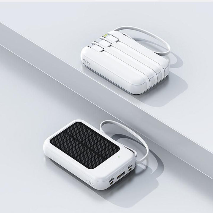 Solar Power Bank 20000mAh with LED Lights & Built-in Cables