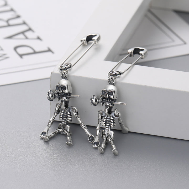 S925 Silver Vintage Vintage Rose Skull Earrings