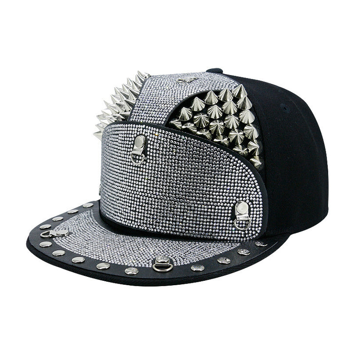 Punk Diamond Armor Tip Rivet Hip Hop Flat Brim Hat