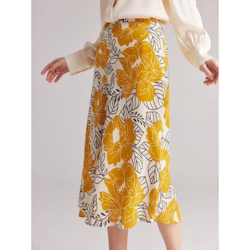 100% Real Silk Floral A-Line Skirt