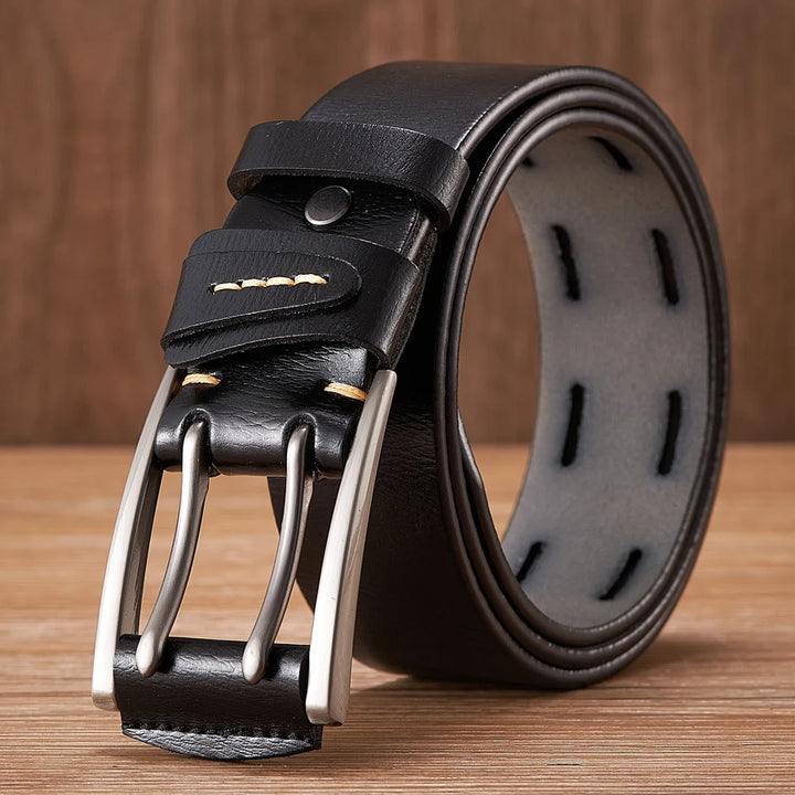 4CM Genuine Leather Belt for Men with Double Pin Buckle