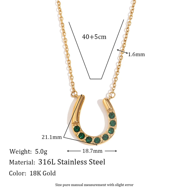 18K Gold Plated Lucky Horseshoe Pendant Necklace - Tarnish Free & Hypoallergenic