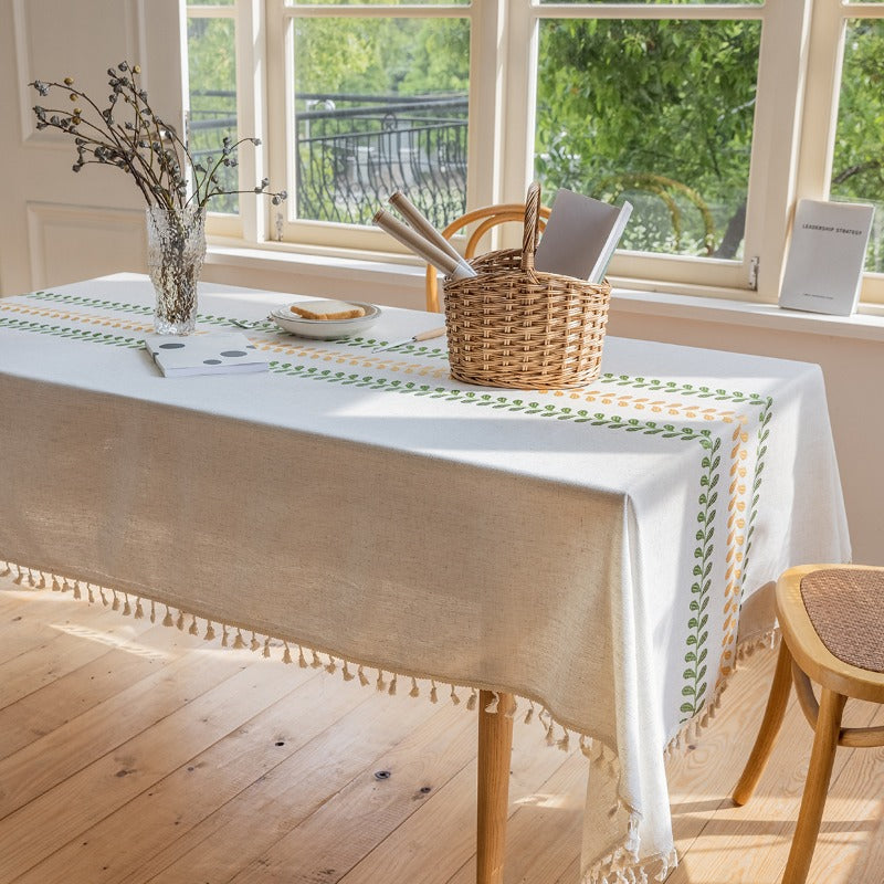 Elegant Floral Embroidery Tablecloth for Dining and Outdoor Events