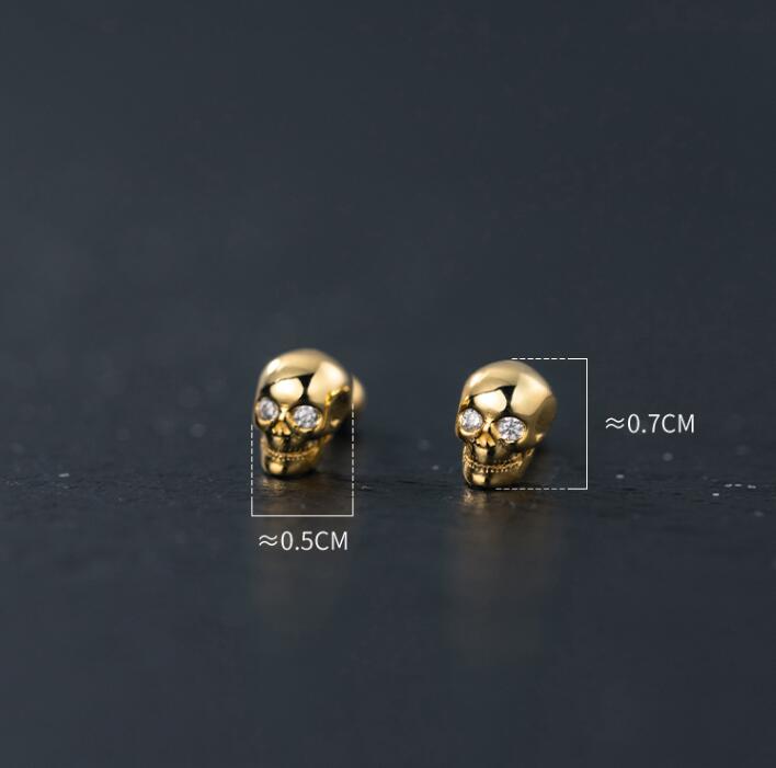 925 Sterling Silver Gilded Skull Earrings