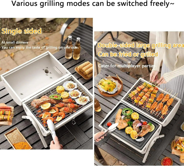 Portable Dual Cooking Area Charcoal Grill – Smoke-Free, Easy Carry BBQ for Outdoor Adventures