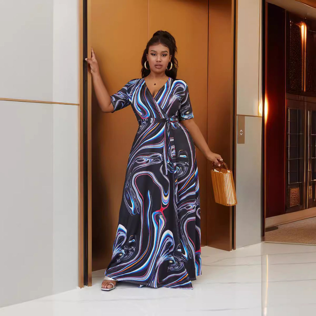 Bohemian Tie-dye Casual Slit Large Swing Plus Size Dress