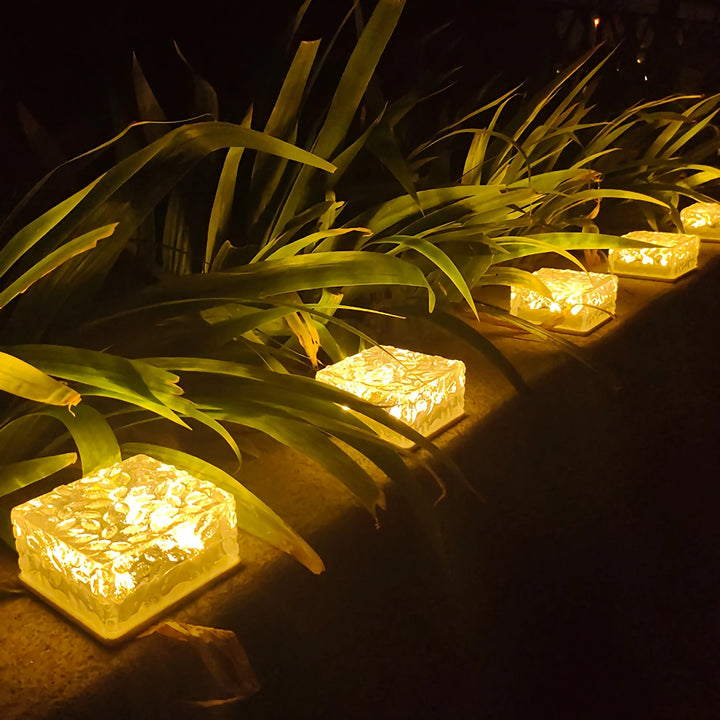 Solar-Powered LED Garden Path Lights - Decorative Outdoor Ice Cube Lamps