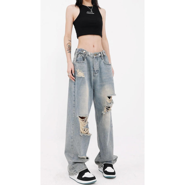 Chic Streetwear Gradient Washed Jeans with Wide Leg Design