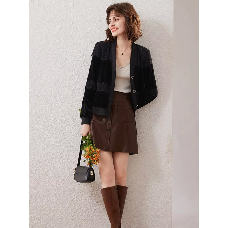 Elegant Lace Button V-Neck Long Sleeve Cardigan Jacket