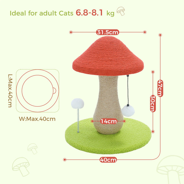 Mushroom Cat Scratching Post with Sisal & Pompoms