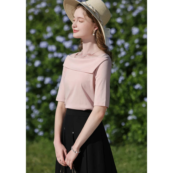 Elegant Square Neck Half-Sleeve T-Shirt for Women