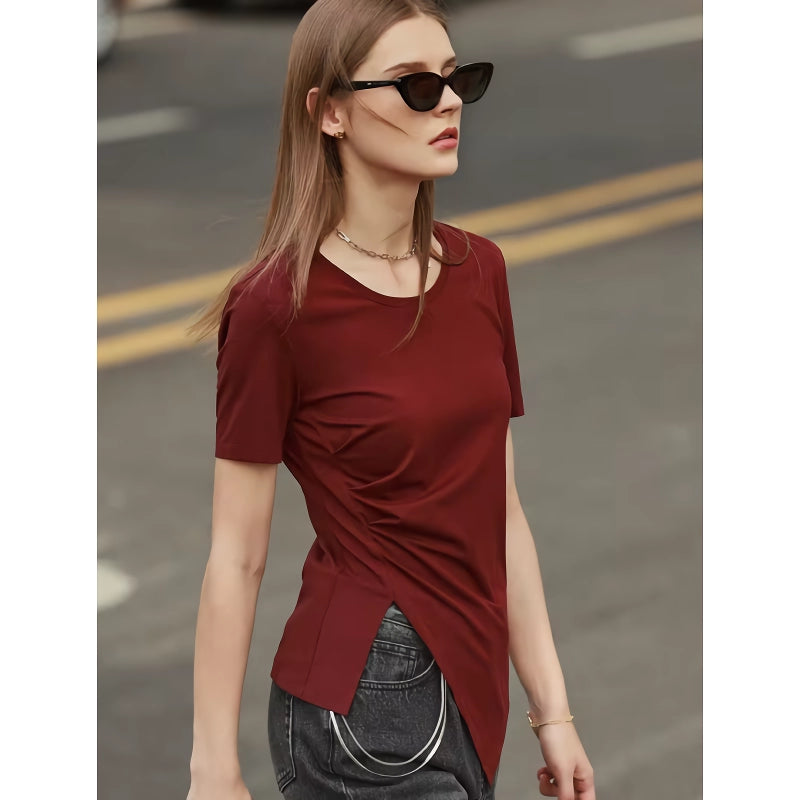 Minimalist Asymmetric O-Neck Short Sleeve Tee