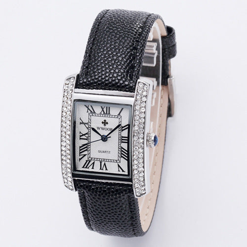 Diamond-Encrusted Watch With Belt And Wrist Strap For Ladies