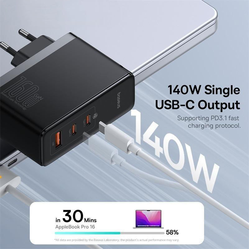 160W GaN Fast Charger: Triple-Port, High-Power USB-C & USB Travel Charger