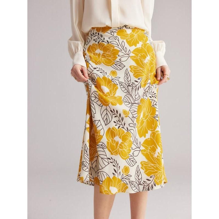 100% Real Silk Floral A-Line Skirt