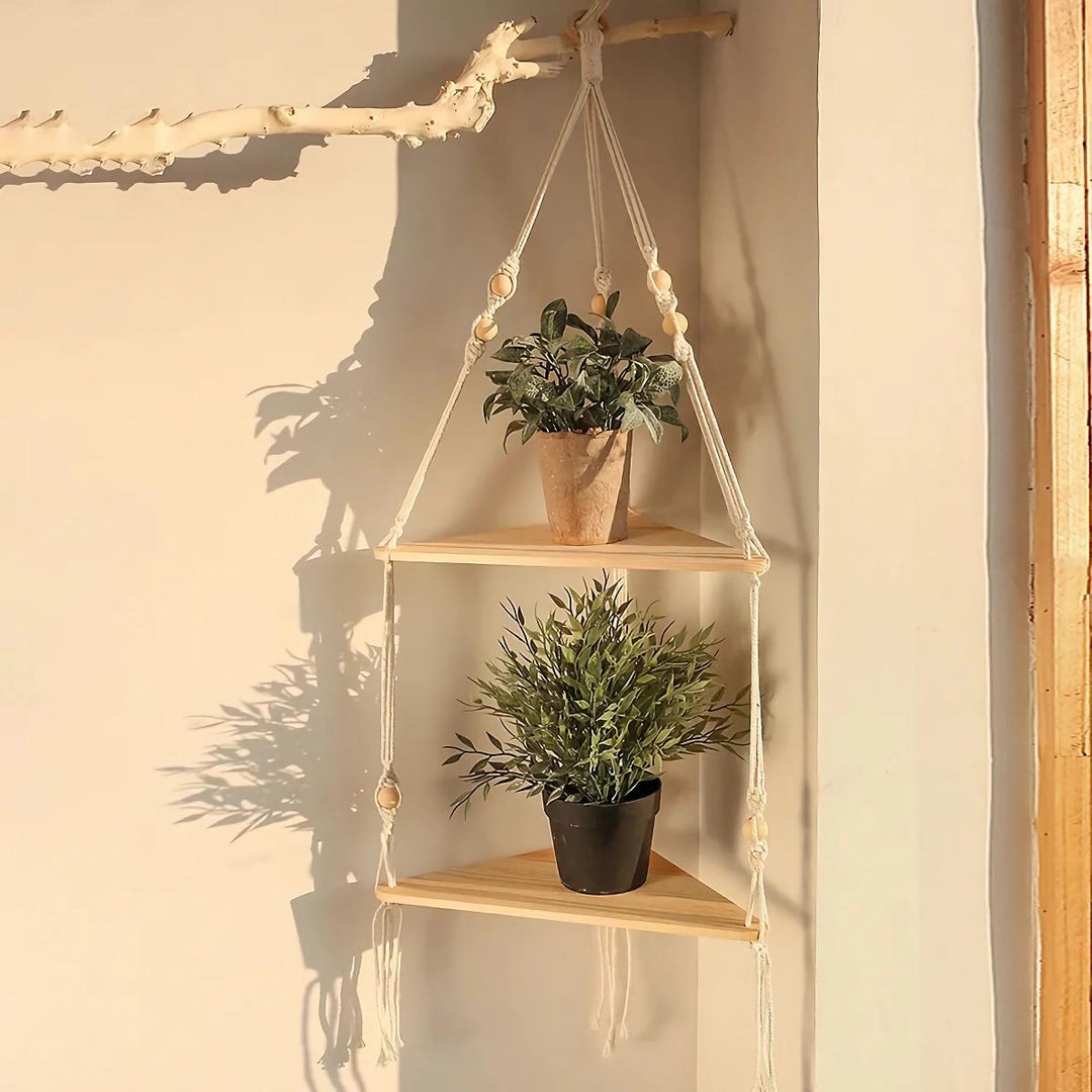 Boho Style Knitted Wooden Floating Shelves for Plants