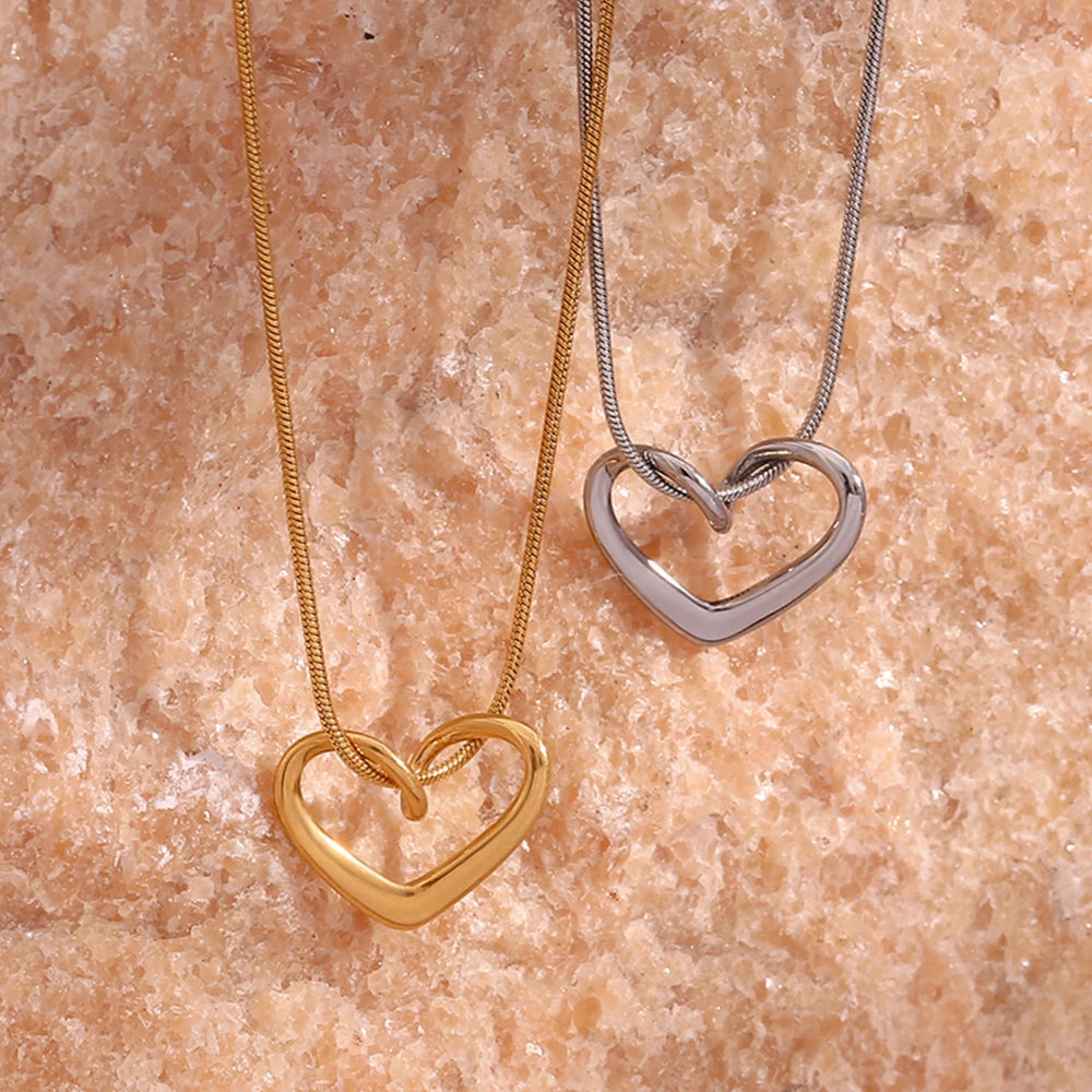 18K Gold Plated Heart Pendant Necklace with Minimalist Snake Chain - Tarnish Free & Hypoallergenic