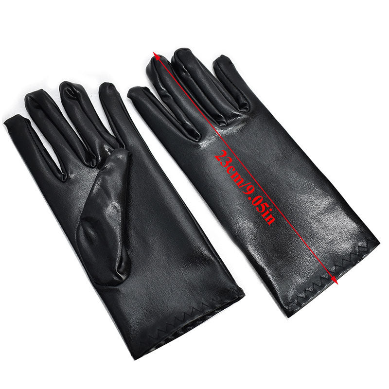 Black Pu Patent Leather Gloves Tight-fitting Single-layer Thin Section