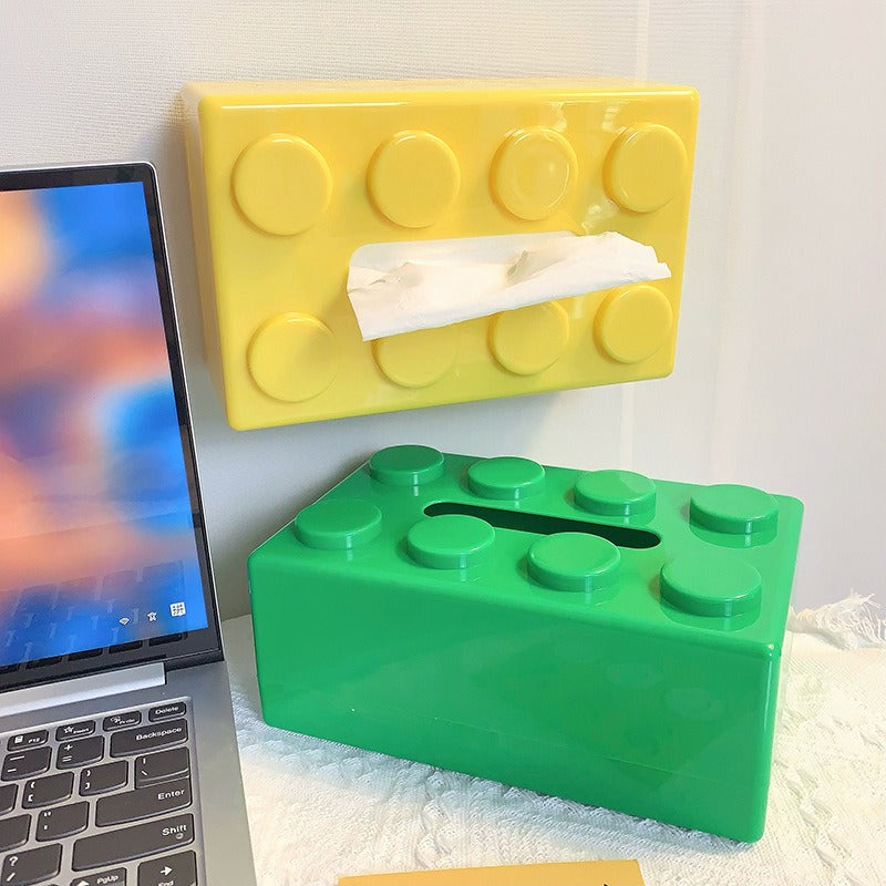 Creative Wall-Mounted Tissue Box Holder with Building Blocks