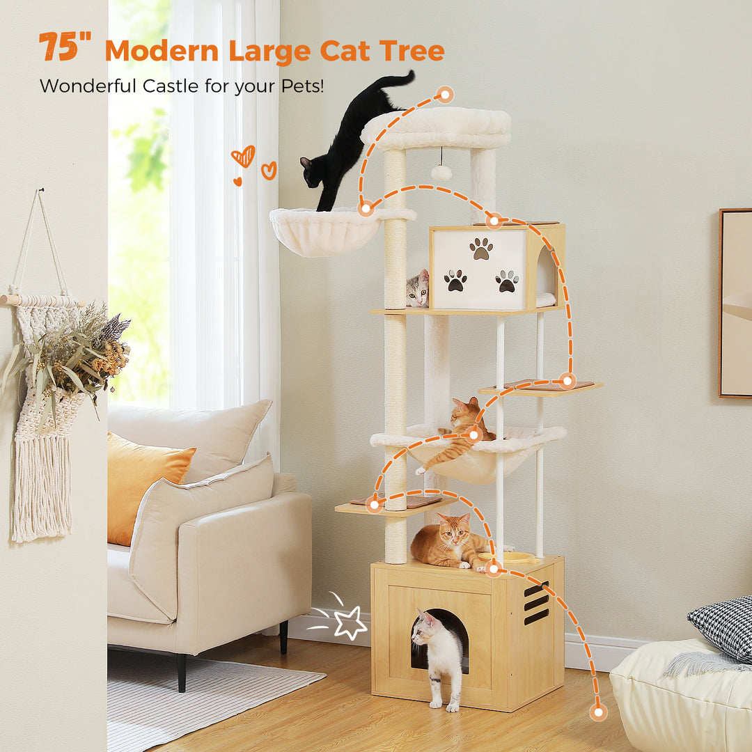 Large Multi-Level Cat Tree with Spacious Condos, Hammocks, and Sisal Scratching Posts