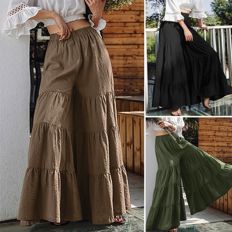 Women Wide Flare Leg Pants Bohemian High Waist Culottes Skirt