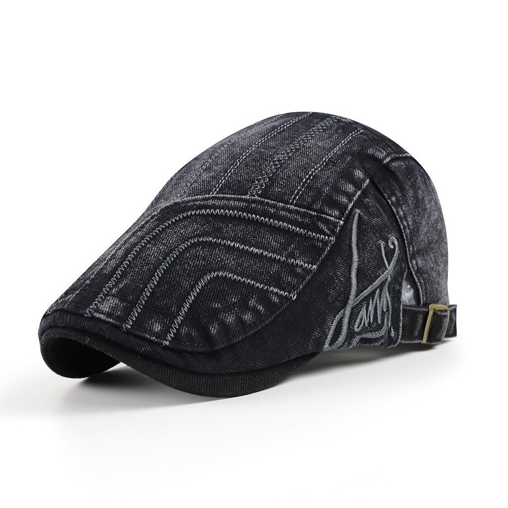 Gorro de boina con rayas bordadas de algodón unisex Duckbill Golf Hebilla plana Visor Cabbie Cap para hombres y mujeres