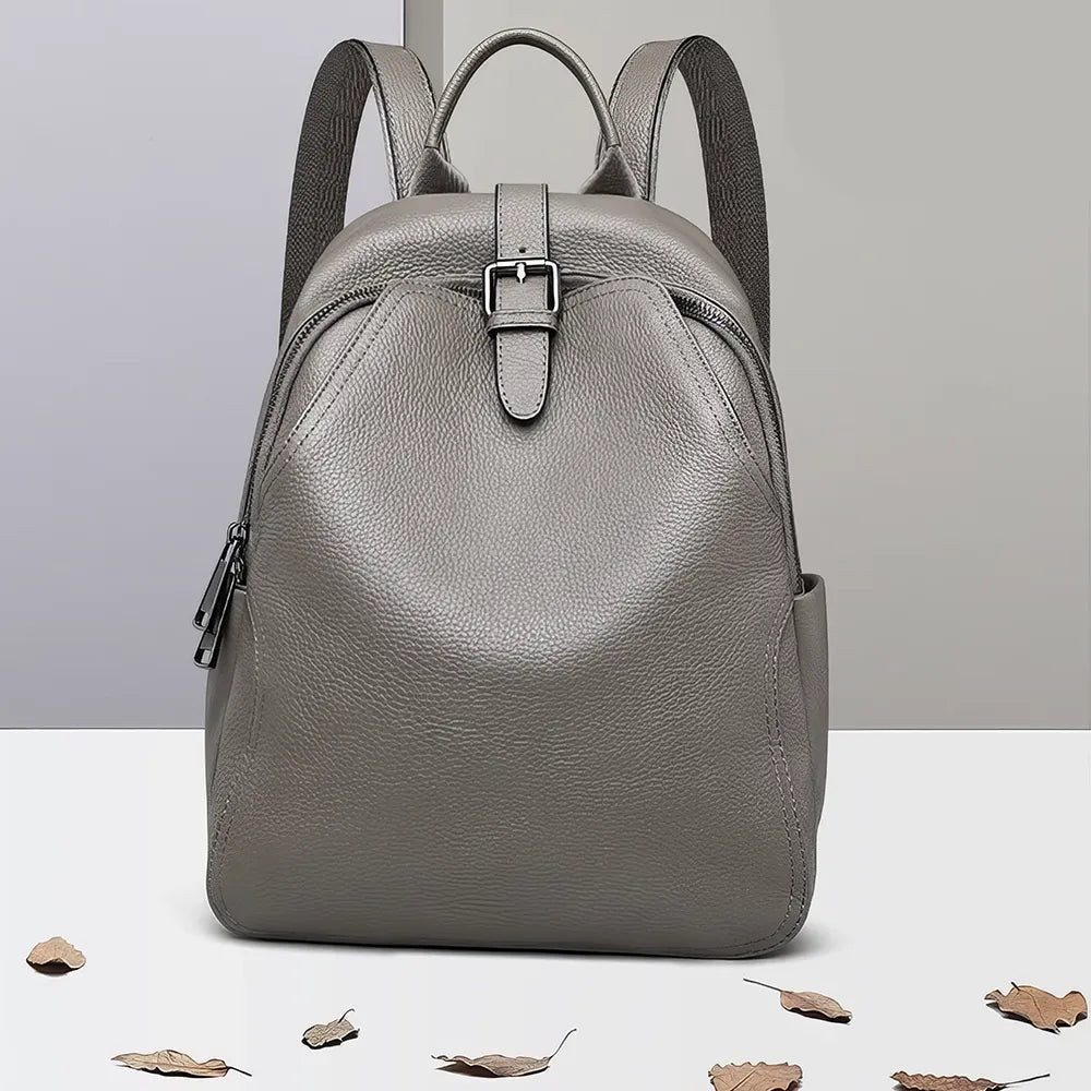 Stylish Blue Grey Leather Women Backpack