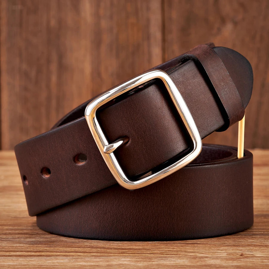 Men's Genuine Leather Vintage Belt with Anti-Allergy Stainless Steel Buckle