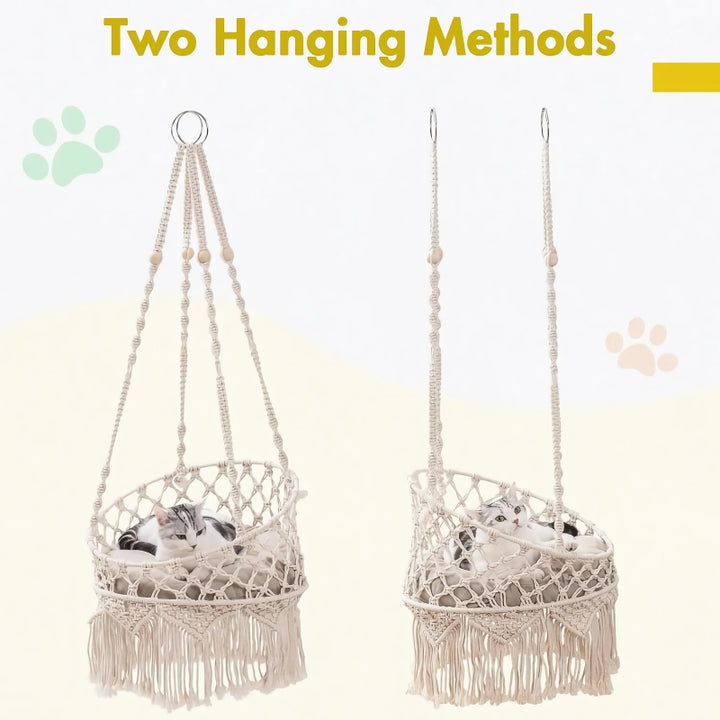 Boho Hanging Cat Bed for Sleeping, Playing, and Lounging