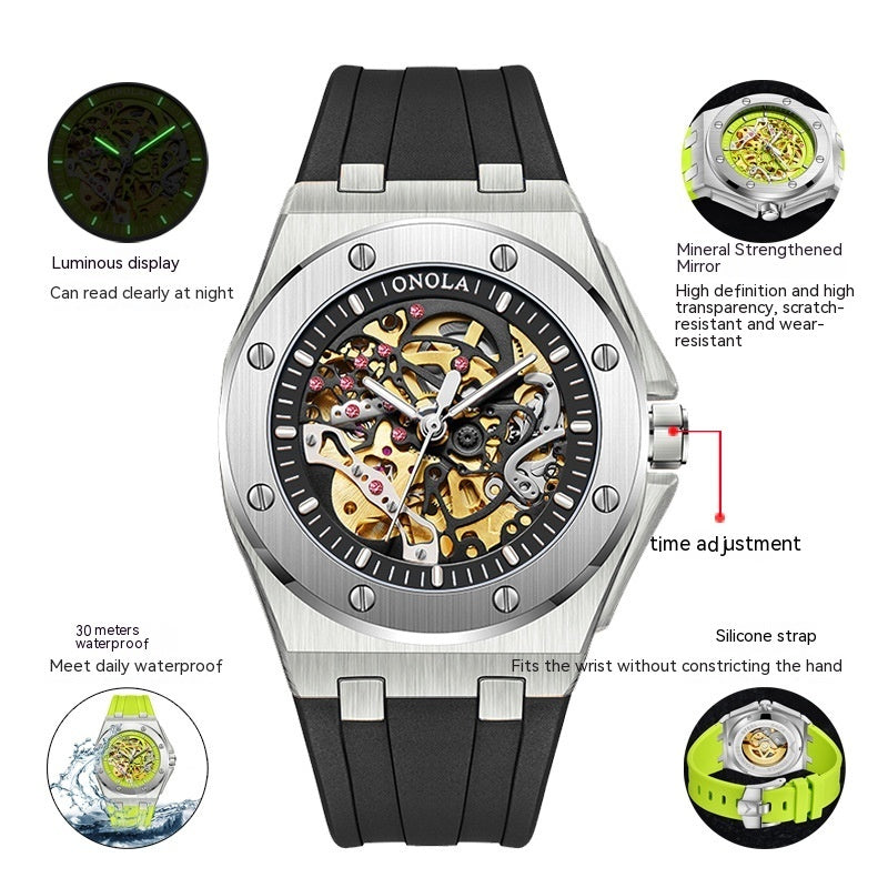 Tape Waterproof Luminous Hollow Automatic Mechanical Watch