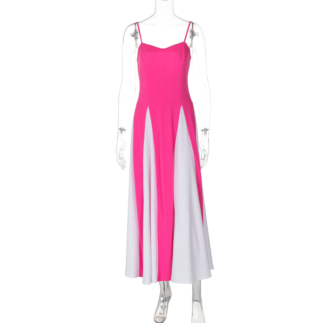 Women's Clothing Fashion Color Contrast Splicing Sling Dress