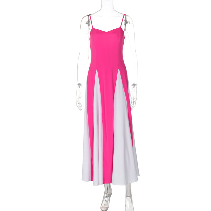 Women's Clothing Fashion Color Contrast Splicing Sling Dress