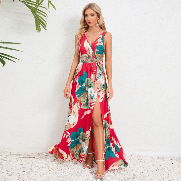 Elegant Summer V-Neck Paisley Maxi Dress