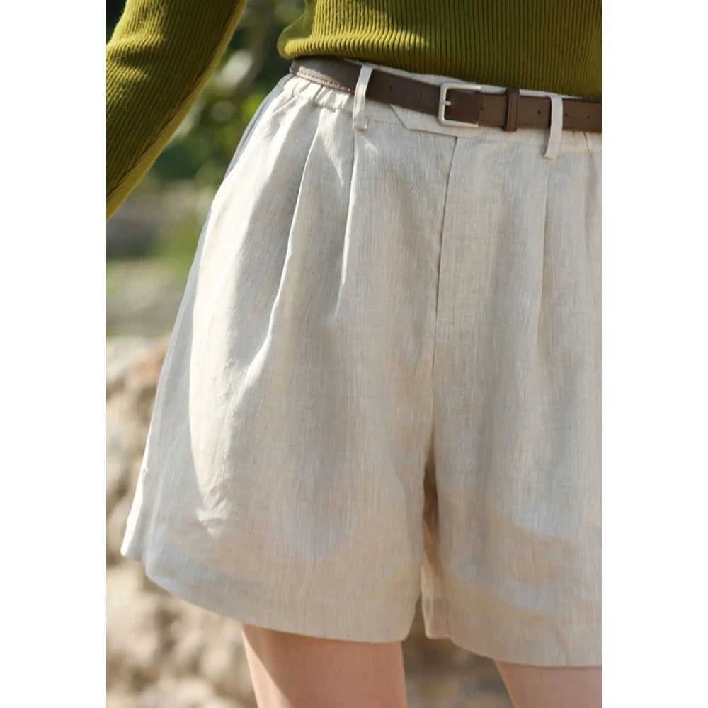 High Waist Linen Summer Shorts for Women