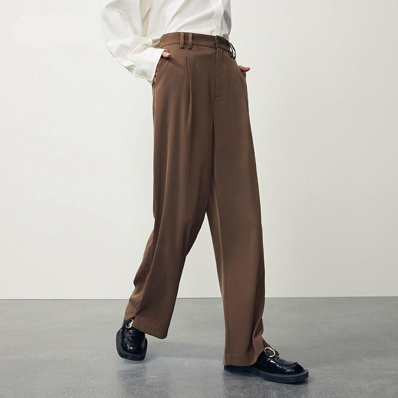 Autumn High-Waisted Casual Drape Trousers with Side Slits