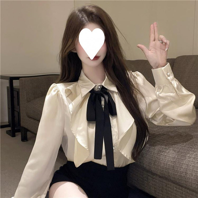 Palace Style Women's Long-sleeved Bow Tie Shirt