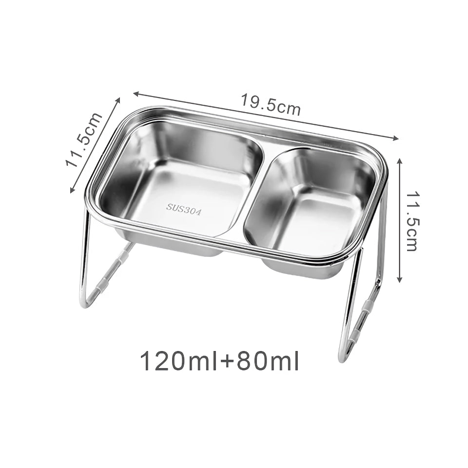 Stainless Steel Elevated Cat Bowls - Non-Slip Pet Feeding Dish