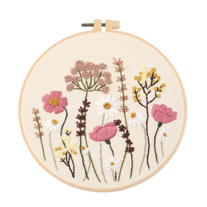 Beginner Floral Embroidery Kit with Cross Stitch Patterns