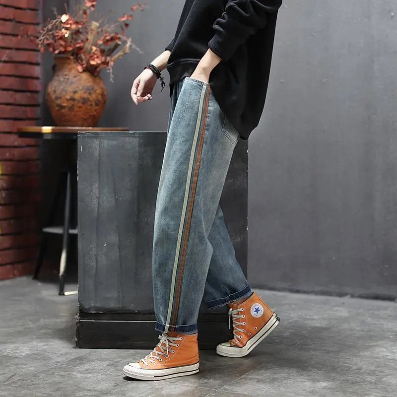 Artsy Side Striped Patchwork Jeans