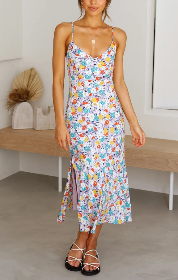 Summer Floral Sweet Style Sleeveless Split Dress