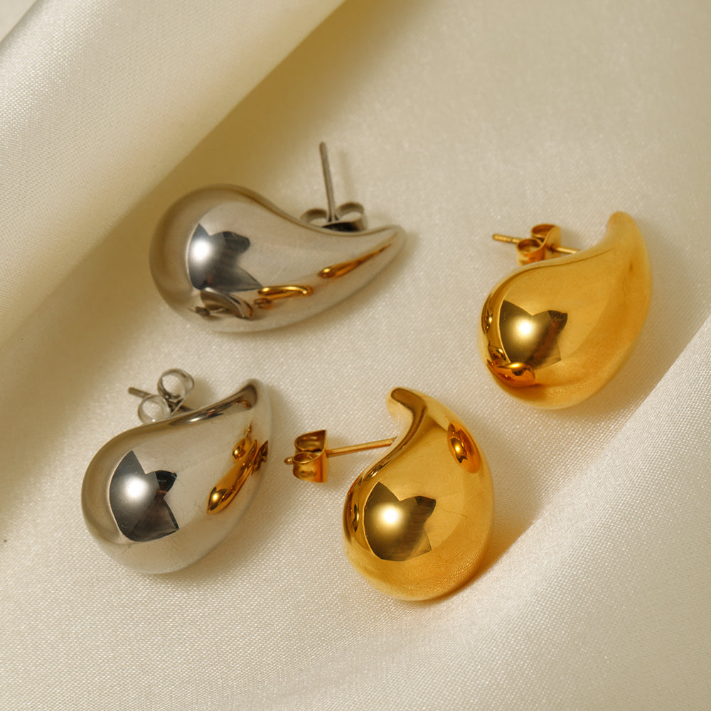 18K Gold Plated Smooth Water Drop Stud Earrings